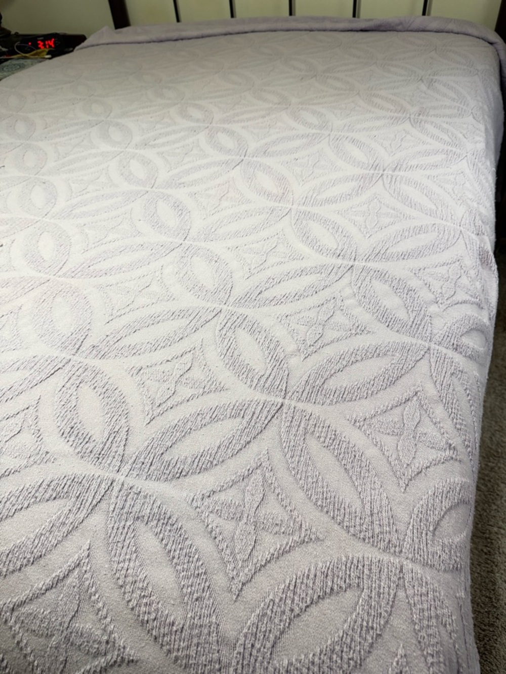 Vintage Queen Size Chenille Bedspread. Light Lavender or Lilac color